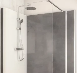 Cabine De Douche Pmr| Cabine de douche à l’italienne l.80 x L.140 x H.218 cm – effet pierre charbon, receveur de plain-pied, Elmer Serenity
