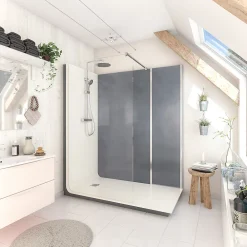 Cabine De Douche Pmr| Cabine de douche à l’italienne l.90 x L.170 x H.218 cm – effet béton, receveur de plain-pied, Elmer Serenity