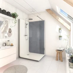 Cabine de douche à l’italienne l.80 x L.120 x H.218 cm – effet béton, receveur de plain-pied, Elmer Serenity