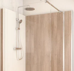 Cabine de douche à l’italienne l.80 x L.140 x H.218 cm – effet bois, receveur de plain-pied, Elmer Serenity