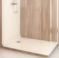Cabine de douche à l’italienne l.80 x L.140 x H.218 cm – effet bois, receveur de plain-pied, Elmer Serenity