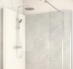 Cabine de douche à l’italienne l.80 x L.140 x H.218 cm – effet marbre gris, receveur de plain-pied, Elmer Serenity