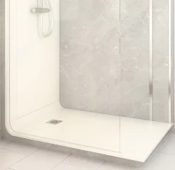 Cabine de douche à l’italienne l.80 x L.140 x H.218 cm – effet marbre gris, receveur de plain-pied, Elmer Serenity