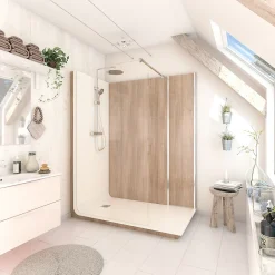 Cabine De Douche Pmr| Cabine de douche à l’italienne l.90 x L.160 x H.218 cm – effet bois, receveur de plain-pied, Elmer Serenity
