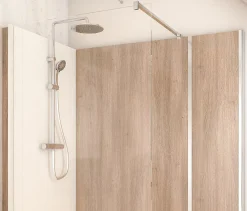 Cabine De Douche Pmr| Cabine de douche à l’italienne l.90 x L.160 x H.218 cm – effet bois, receveur de plain-pied, Elmer Serenity
