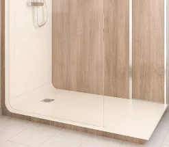 Cabine De Douche Pmr| Cabine de douche à l’italienne l.90 x L.160 x H.218 cm – effet bois, receveur de plain-pied, Elmer Serenity