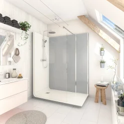Cabine De Douche Pmr| Cabine de douche à l’italienne l.90 x L.160 x H.218cm – effet ciment, receveur de plain-pied, Elmer Serenity
