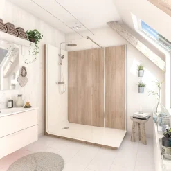 Cabine De Douche Pmr| Cabine de douche à l’italienne l.80 x L.170 x H.218 cm – effet bois, receveur de plain-pied, Elmer Serenity