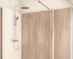 Cabine De Douche Pmr| Cabine de douche à l’italienne l.80 x L.170 x H.218 cm – effet bois, receveur de plain-pied, Elmer Serenity