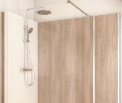 Cabine de douche à l’italienne l.80 x L.160 x H.218 cm – effet bois, receveur de plain-pied, Elmer Serenity