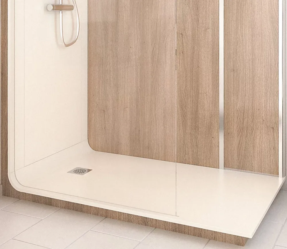 Cabine de douche à l’italienne l.80 x L.160 x H.218 cm – effet bois, receveur de plain-pied, Elmer Serenity