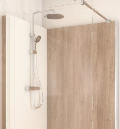 Cabine De Douche Pmr| Cabine de douche à l’italienne l.80 x L.120 x H.218 cm – effet bois, receveur de plain-pied, Elmer Serenity