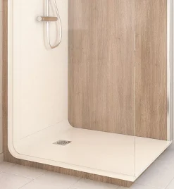 Cabine De Douche Pmr| Cabine de douche à l’italienne l.80 x L.120 x H.218 cm – effet bois, receveur de plain-pied, Elmer Serenity