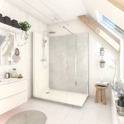 Cabine De Douche Pmr| Cabine de douche à l’italienne l.80 x L.160 x H.218 cm – effet marbre gris, receveur de plain-pied, Elmer Serenity