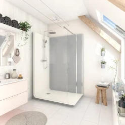 Cabine de douche à l’italienne l.80 x L.140 x H.218 cm – effet ciment, receveur de plain-pied, Elmer Serenity