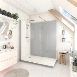 Cabine de douche à l’italienne l.80 x L.170 x H.218 cm – effet ciment, receveur de plain-pied, Elmer Serenity