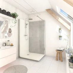 Cabine de douche à l’italienne l.90 x L.120 x H.218 cm – effet pierre grise, receveur de plain-pied, Elmer Serenity