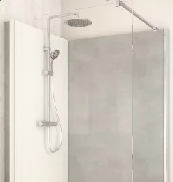 Cabine de douche à l’italienne l.90 x L.120 x H.218 cm – effet pierre grise, receveur de plain-pied, Elmer Serenity
