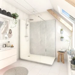 Cabine De Douche Pmr| Cabine de douche à l’italienne l.80 x L.170 x H.218 cm – effet marbre gris, receveur de plain-pied, Elmer Serenity