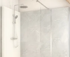 Cabine De Douche Pmr| Cabine de douche à l’italienne l.80 x L.170 x H.218 cm – effet marbre gris, receveur de plain-pied, Elmer Serenity