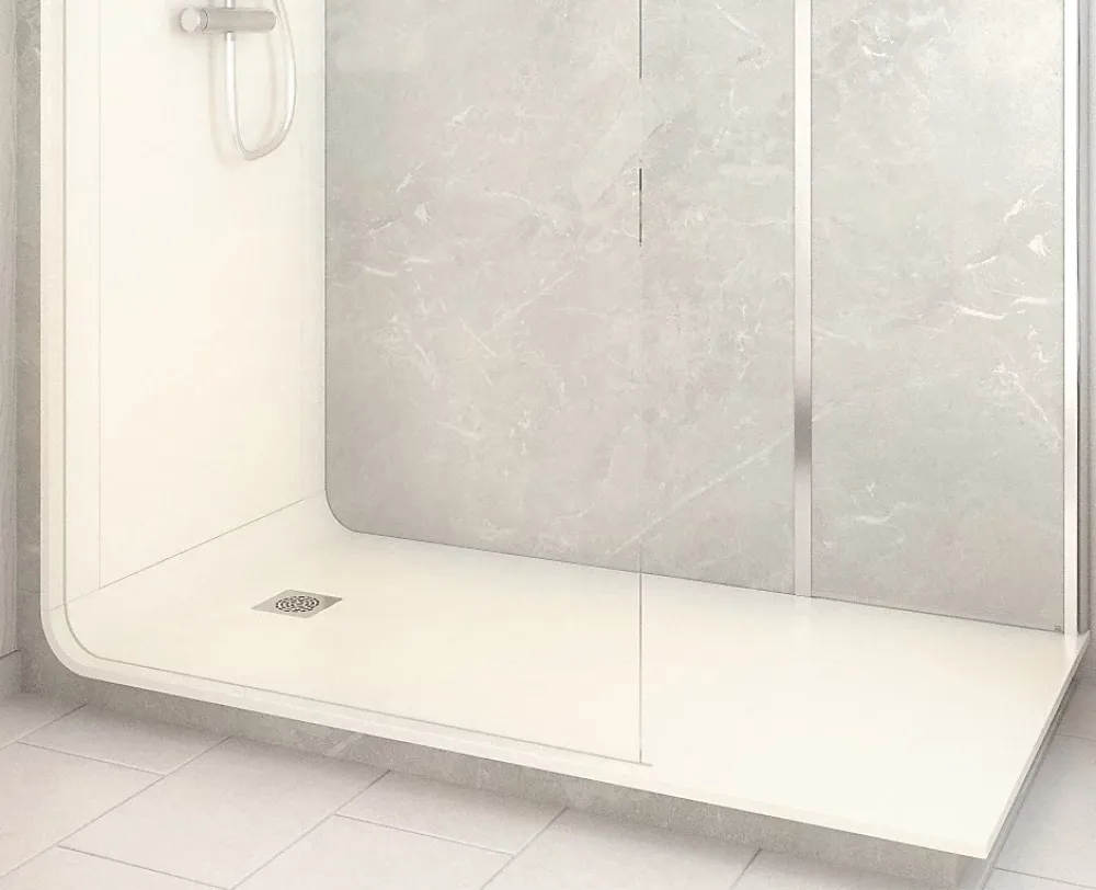 Cabine De Douche Pmr| Cabine de douche à l’italienne l.80 x L.170 x H.218 cm – effet marbre gris, receveur de plain-pied, Elmer Serenity