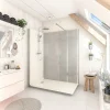 Cabine De Douche Pmr| Cabine de douche à l’italienne l.80 x L.160 x H.218 cm – effet pierre grise, receveur de plain-pied, Elmer Serenity