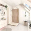 Cabine de douche à l’italienne l.90 x L.120 x H.218 cm – effet bois, receveur de plain-pied, Elmer Serenity