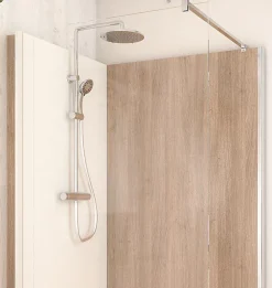 Cabine de douche à l’italienne l.90 x L.120 x H.218 cm – effet bois, receveur de plain-pied, Elmer Serenity