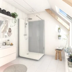 Cabine de douche à l’italienne l.80 x L.120 x H.218 cm – effet ciment, receveur de plain-pied antidérapant, Elmer Serenity