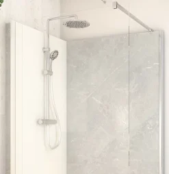 Cabine de douche à l’italienne l.90 x L.120 x H.218 cm – effet marbre gris, receveur de plain-pied, Elmer Serenity