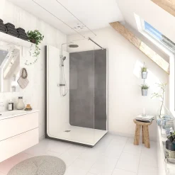 Cabine De Douche Pmr| Cabine de douche à l’italienne l.90 x L.120 x H.218 cm – effet pierre charbon, receveur de plain-pied, Elmer Serenity