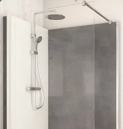 Cabine De Douche Pmr| Cabine de douche à l’italienne l.90 x L.120 x H.218 cm – effet pierre charbon, receveur de plain-pied, Elmer Serenity
