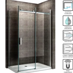 Paroi De Douche|Saniverre Cabine de douche ALIXA H.200 cm porte coulissante en verre 8 mm transparent 85 x 150 cm (porte 150) -