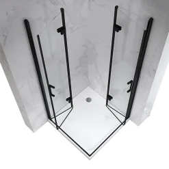Cabine De Douche|Saniverre Cabine de douche ATÉA-BLACK H.180 cm, 80 x 90 cm, 2 portes pliantes et pivotantes, verre transparent 6 mm + receveur -