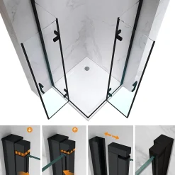 Cabine De Douche|Saniverre Cabine de douche ATÉA-BLACK H.180 cm, 80 x 90 cm, 2 portes pliantes et pivotantes, verre transparent 6 mm + receveur -