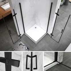 Cabine De Douche|Saniverre Cabine de douche ATÉA-BLACK H.180 cm, 80 x 90 cm, 2 portes pliantes et pivotantes, verre transparent 6 mm + receveur -