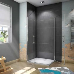 AICA Sanitaire Cabine de douche battante - 6 mm Verre Anticalcaire - 90 x 90 x180 cm - installer réversible - alu Chrome