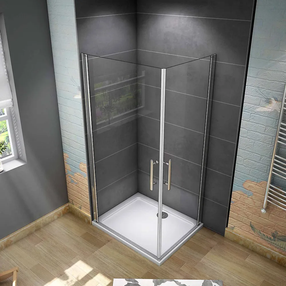 Cabine De Douche|AICA Sanitaire Cabine de douche battante - 6 mm Verre Anticalcaire - 90 x 80 x180 cm - installer réversible - alu Chrome