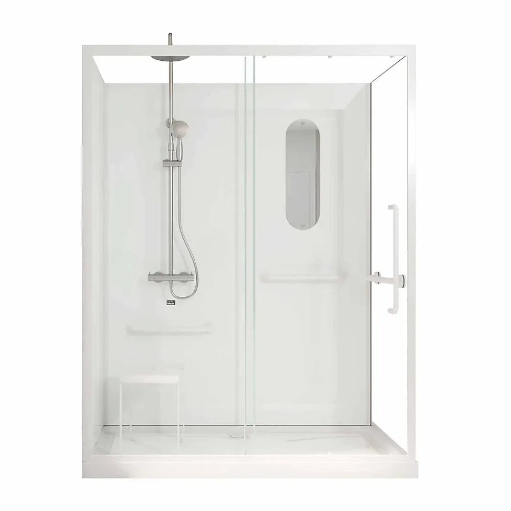 Aurlane Cabine de douche blanche sécurisée et accessible à tous 160x85x220cm - Mitigeur Thermostatique