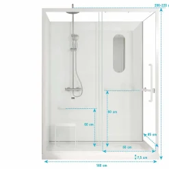 Aurlane Cabine de douche blanche sécurisée et accessible à tous 160x85x220cm - Mitigeur Thermostatique