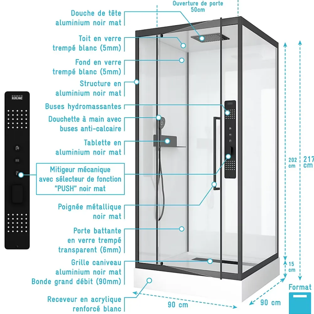 Cabine De Douche|Aurlane Cabine de douche CARRÉE - 90x90x217cm - FACTORY 2 SQUARE