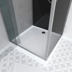 Aurlane Cabine de Douche Carrée 90x90cm Porte Pivotante - Fond Noir avec bande effet miroir - SQUARE STRIPE