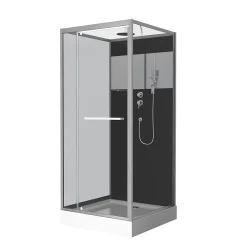 Aurlane Cabine de Douche Carrée 90x90cm Porte Pivotante - Fond Noir avec bande effet miroir - SQUARE STRIPE