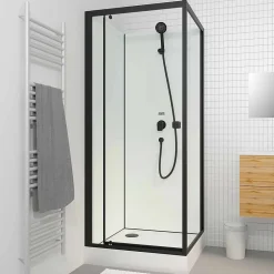 Cabine De Douche|Aurlane Cabine de douche carrée 80x80x200 cm - Porte pivotante - Fonds Blancs & Profilés Noir Mat
