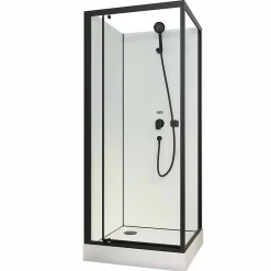 Cabine De Douche|Aurlane Cabine de douche carrée 80x80x200 cm - Porte pivotante - Fonds Blancs & Profilés Noir Mat
