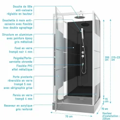 Cabine De Douche|Aurlane Cabine de douche carrée 70x70x225cm - SCRATCHY 70