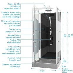Cabine De Douche|Aurlane Cabine de douche carrée 80x80x220cm - SCRATCHY 80