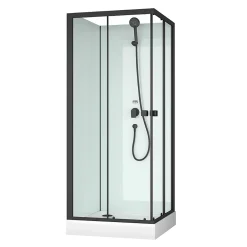 Cabine De Douche|Aurlane Cabine de douche carrée 80x80x200 cm - Portes coulissantes - Fonds Blancs & Profilés Noir Mat