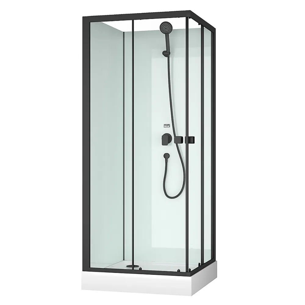 Cabine De Douche|Aurlane Cabine de douche carrée 80x80x200 cm - Portes coulissantes - Fonds Blancs & Profilés Noir Mat