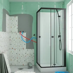 Cabine De Douche|Aurlane Cabine de douche carrée 80x80x200 cm - Portes coulissantes - Fonds Blancs & Profilés Noir Mat